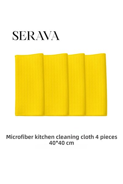 Serava مجموعة من 4 قطع قماش تنظيف المطبخ من الألياف الدقيقة – ناعمة ومتينة ول...