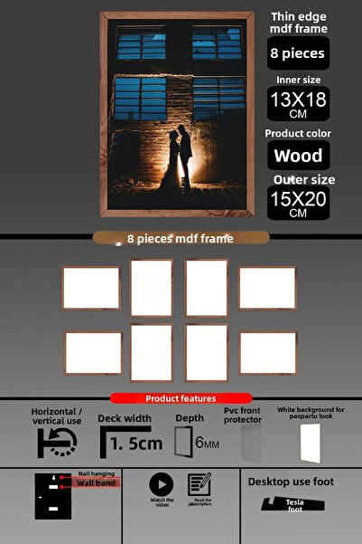 yhfoto 8 τμχ 13x18 Πλαίσιο - Πλαίσιο με λεπτές πηχτήρες - Ξύλινο πλαίσιο - Πλαίσιο 6mm - Κορνίζα φωτογραφιών