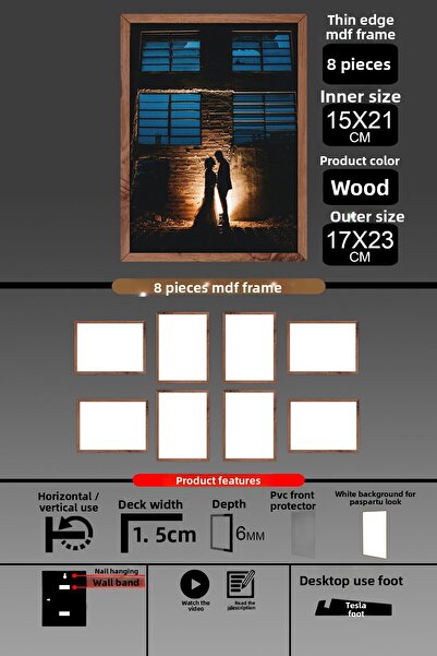 yhfoto 8 bucăți 15x21 cadru - cadru A5 cu șipci subțiri - cadru din lemn - 6 mm - rama foto