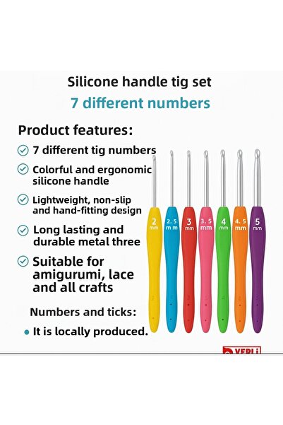 BALIM ÖRGÜ EVİ Κορυφαία χρήση 7 διαφορετικών mm Σετ βελονάκι με λαβή σιλικόνης (2-2,5-3-3,5-4-4,5-5 mm)