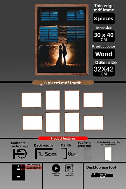yhfoto 8 bucăți 30x40 cadru - cadru A3 cu șipci subțiri - cadru din lemn - 6 mm - rama foto