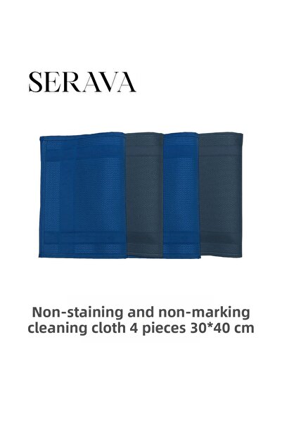 Serava 4 قطع من قماش الميكروفايبر – قماش تنظيف لا يترك علامات أو بقع (30x40)