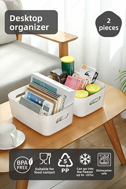 Fesya Home 2 bucăți organizator de birou, culoare albă, organizator multifuncțional din plastic