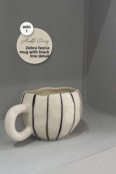Anadolu Saray Handmade Ceramic Black Striped Zebra Design Mug Mug Cup | Mug Cup Mug Coffee Cup