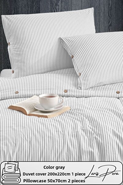 Larispera Fonalra festett pamut dupla csíkos gombos paplanhuzat szett 200x220 cm king méretű