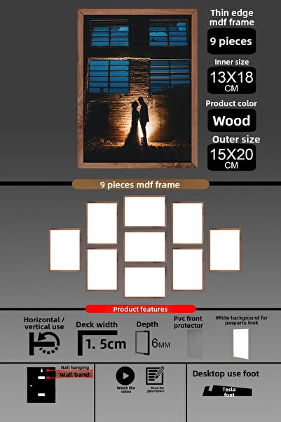 yhfoto 9 bucăți 13x18 rame - rame cu lamele subțiri - rame din lemn - rame de 6 mm - rame foto