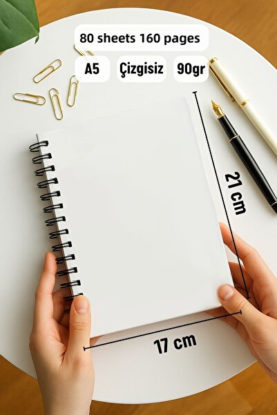 Eldesen Tasarım A5 Spiral Thick Cover Unlined Notepad, 80 Sheets 160 Pages, Green Daisy