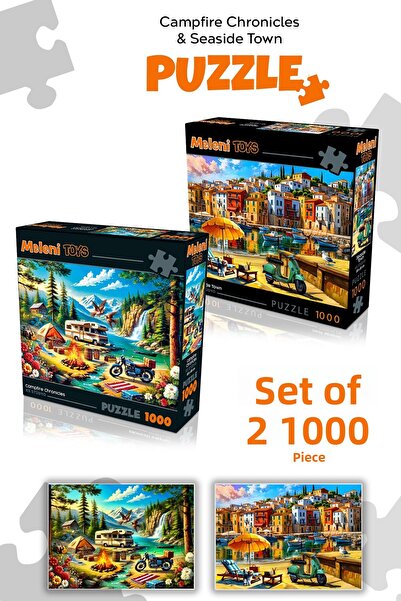 Meleni Toys 2Pcs 1000 Piece Puzzle - Campfire Forest Scenery and Seaside Town...