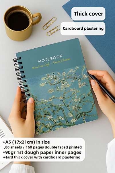 Eldesen Tasarım دفتر فان جوخ بغطاء سميك غير مسطر، مقاس A5، 80 ورقة، 160 صفحة،...