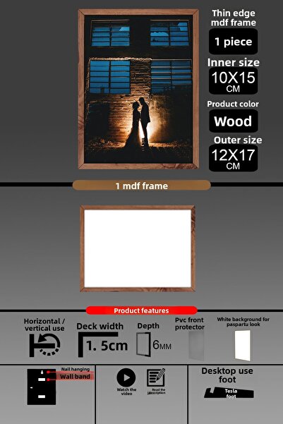 yhfoto 1 Buc 10x15 Cadru - Cadru cu șipci subțiri - Cadru din lemn - Cadru de 6 mm - Ramă foto