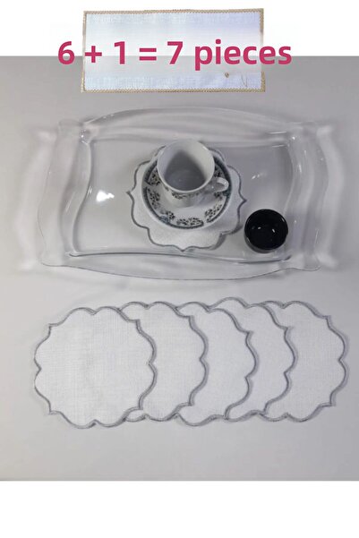 NAKIŞ ATÖLYESİ 6 Pieces of Napkins with Embedded Silver Edge for Party Cocktail Coffee Presentation No:32