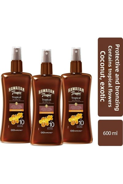Hawaian Tropic زيت واقي وبرونزي بمعامل حماية 10 × 3 قطع