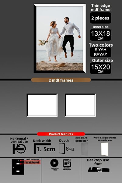 yhfoto 2 bucăți 13x18 rame - rame cu lamele subțiri - 2 culori negru alb - rame foto de 6 mm