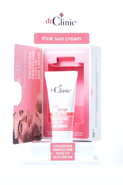 Dr. Clinic كريم الشمس الوردي SPF50 + إنلايتر، حامي، تون أب، كريم الشمس 50 مل