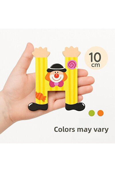 TOYFEST حرف H خشبي مع مهرج - تصميم ملون وممتع (10 سم)