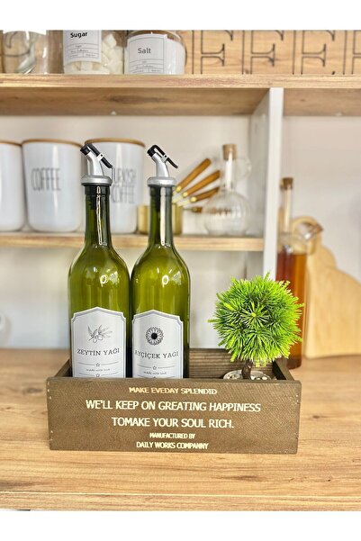 MODA OZY Copy - Amber 2-Piece 750 ml Olive Oil Liquid Oil Bottle Oil Pot Oil Pot with Wooden Stand