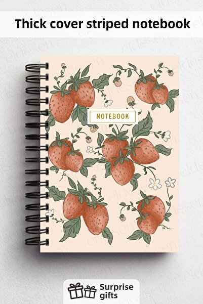 Eldesen Tasarım دفتر ملاحظات مسطر بغطاء سميك حلزوني مقاس A5، 80 ورقة، 160 صفحة، فراولة