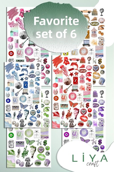LiyaCraft Set of 6 Favorite Top Set Color Themed Sticker Set Suitable for Planner Agenda Bullet Journal