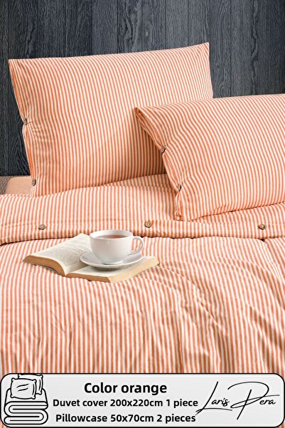 Larispera طقم غطاء لحاف مخطط بأزرار مزدوجة من القطن المصبوغ بخيوط مقاس 200 × ...