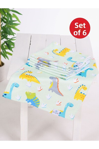AİRYCOT Dino Printed Set of 6 Baby Kids Towels