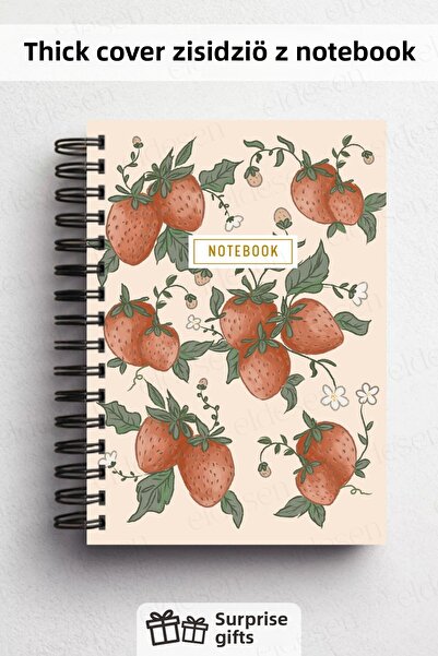 Eldesen Tasarım A5 Spiral Thick Cover Unlined Notepad, 80 Sheets 160 Pages, Strawberry