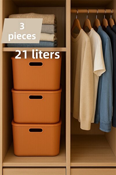 Bayev Colors Orange 3 Pieces 21 Lt Closet Organizer Organizer Toy Box Storage Box with Lid