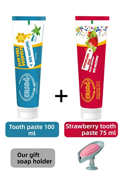 Ersağ معجون أسنان بالفراولة 75 مل ومعجون أسنان 100 مل - موزع الصابون هدية 204-3