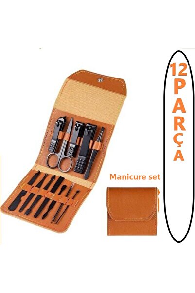 SİNKA Manicure Pedicure Set 12 Pieces Stainless with Leather Bag