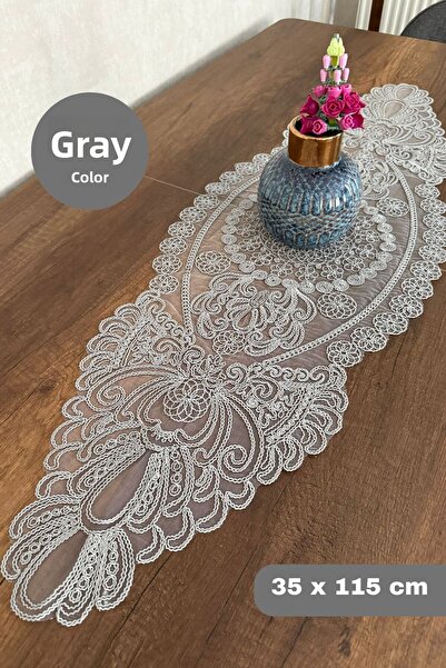 SosyeteDükkanı Γκρι Χρώμα Alya Model Dry Runner Ειδικά Κεντημένο (115X35CM)