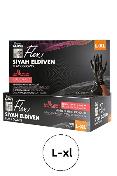 Reflex قفازات Flex Tpe Hybrid خالية من البودرة باللون الأسود مقاس L-XL