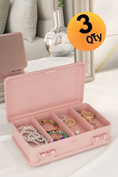 DOVİHOME 3 قطع من منظم مكياج ومستحضرات التجميل من هوب، بودرة وردية اللون