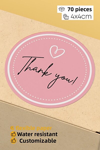 alışveriş kurdu Thank You Written Sticker Packaging Shipping Packaging Label - 4X4Cm 70 Pieces