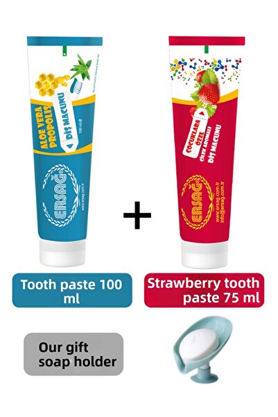 Ersağ معجون أسنان بالفراولة 75 مل ومعجون أسنان 100 مل - موزع الصابون هدية 204-4