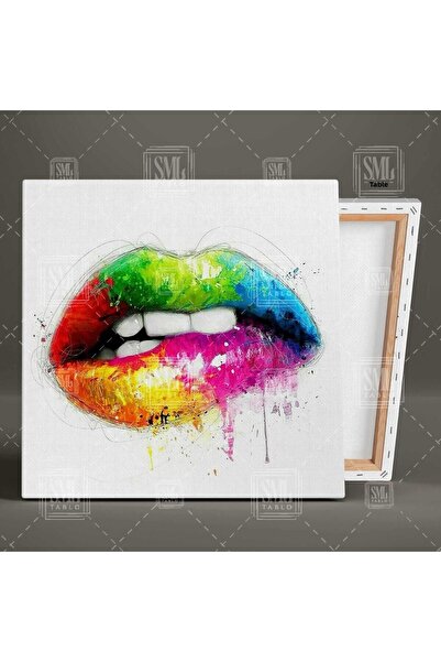 SML TABLO Ilustrație de buze colorate Make Up Salon de frumusețe Pictură pătrată pe pânză