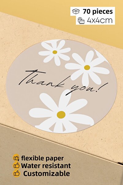 alışveriş kurdu Thank You Written Sticker Packaging Shipping Packaging Label - 4X4Cm 70 Pieces