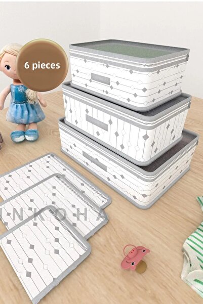 İNKOHA Σετ 6 τεμαχίων λευκό γκρι ριγέ βαλίτσα και οργάνωση βαλιτσών – Organiz...