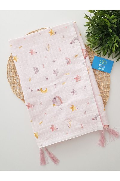 artıbebe Tasseled Patterned Muslin Baby Blanket – Soft, Breathable, Multi-Purpose Swaddle Cover