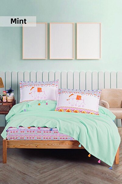 Woox Butico طقم فيليه الفيل المزين بالقطن بنسبة 100% (مقاس مزدوج)