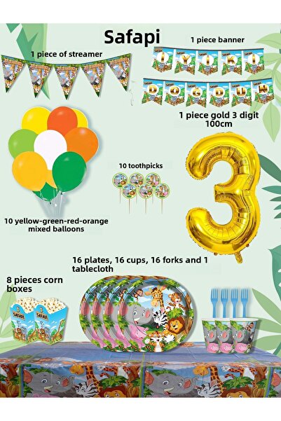 PartyPoo Safari Themed Birthday Party Set for 16 People |   Birthday Party Ma...