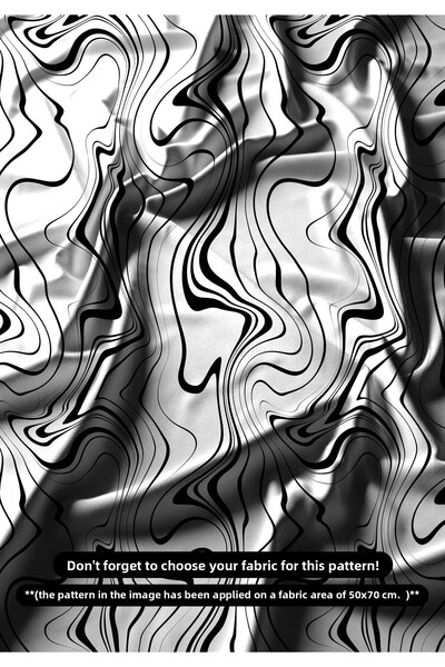 DESENİX نسيج طباعة رقمية بنمط موجات بيضاء وسوداء تجريدية |   150x100 سم |   ا...