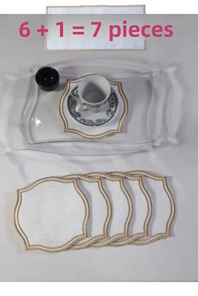 NAKIŞ ATÖLYESİ 6 Pieces Napkin Etamine Processable Party Gold Edge Cocktail Coffee Side Presentation Napkin No:45