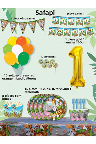 PartyPoo Safari Themed Birthday Party Set for 16 People |   Birthday Party Ma...
