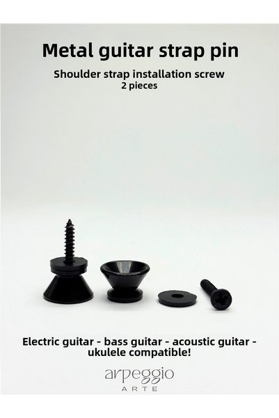 arpeggio ARTE Metal Guitar Strap Pin – Black – Set of 2 Screws – Guitar Strap Mounting Part – Strap Lock