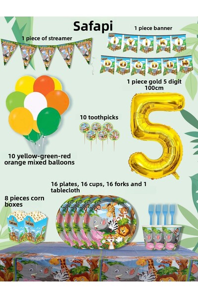 PartyPoo Safari Themed Birthday Party Set for 16 People |   Birthday Party Ma...