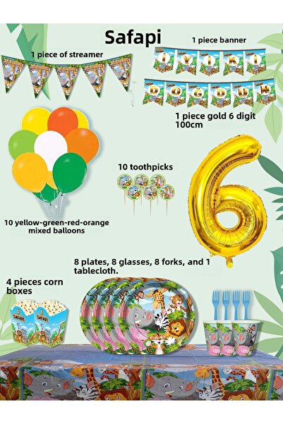 PartyPoo Safari Themed Birthday Party Set for 8 People |   Birthday Party Mat...