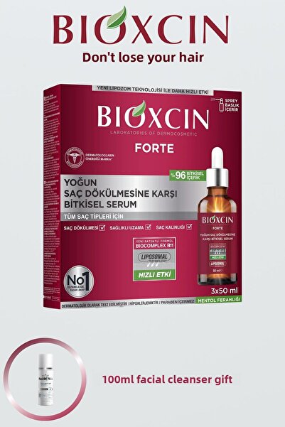 Bioxcin Anti-Intense Shedding Herbal Forte Serum 3 X 50ml + 100ml Facial Cleanser Gift