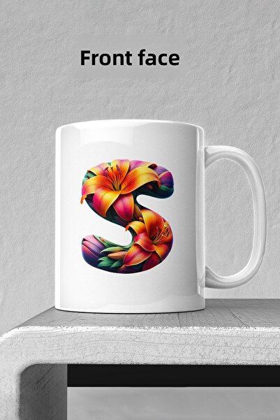 markcat كوب بورسلين على شكل حرف S مزين بالزهور - جودة عالية - كوب مطبوع