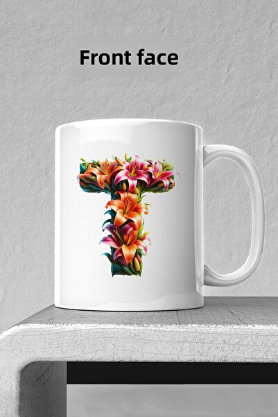 markcat كوب بورسلين على شكل حرف T مزين بالزهور - جودة عالية - كوب مطبوع