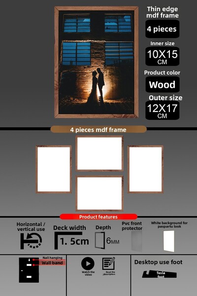 bymat 4 τεμάχια 10x15 κορνίζα - Πλαίσιο με λεπτές πηχτήρες - Ξύλινο πλαίσιο - Πλαίσιο 6mm - Κορνίζα φωτογραφιών