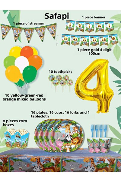 PartyPoo Safari Themed Birthday Party Set for 16 People |   Birthday Party Ma...